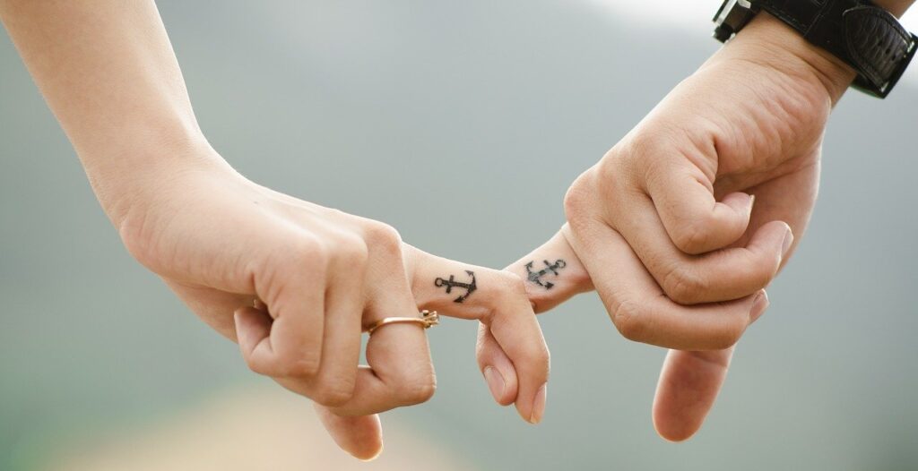 couple, hands, tattoos